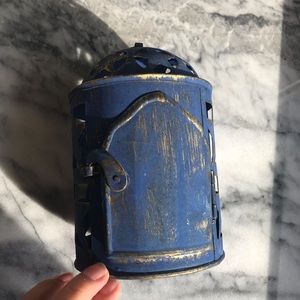 Blue and gold Tea light lantern rustic scratches